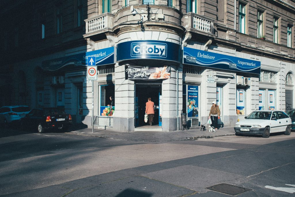 G’Roby supermarket storefront in Budapest-where to buy Hungarian souvenirs like paprika, salami, and boxed sweets