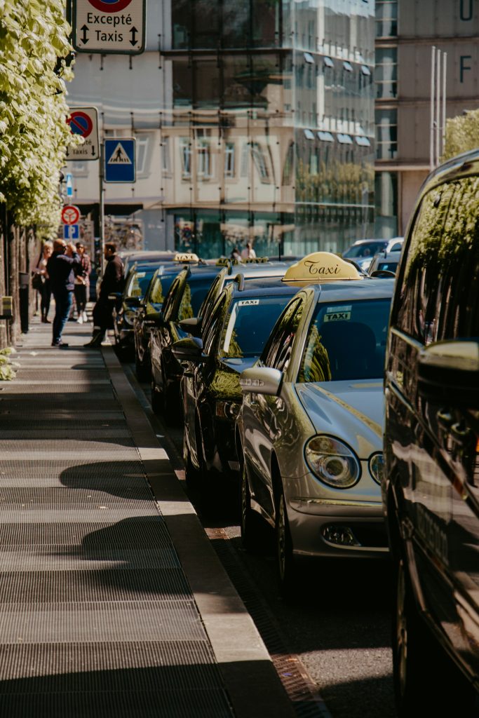 Taxi line in Swiss city street