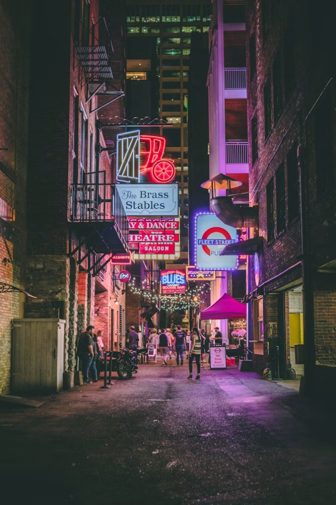 Neon signs and nightlife alley in Nashville